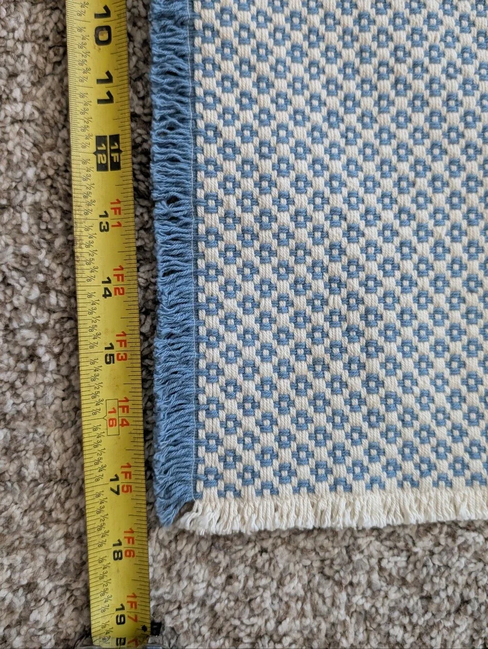 Handmade Berea College Crafts Blue and Cream Woven Table Place Mat with Fringe
